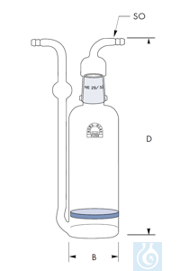 Fles voor gaswasfles met grote filterplaat, kern NS 29/32, 350 ml, Por. 2, Robu® Fles voor...